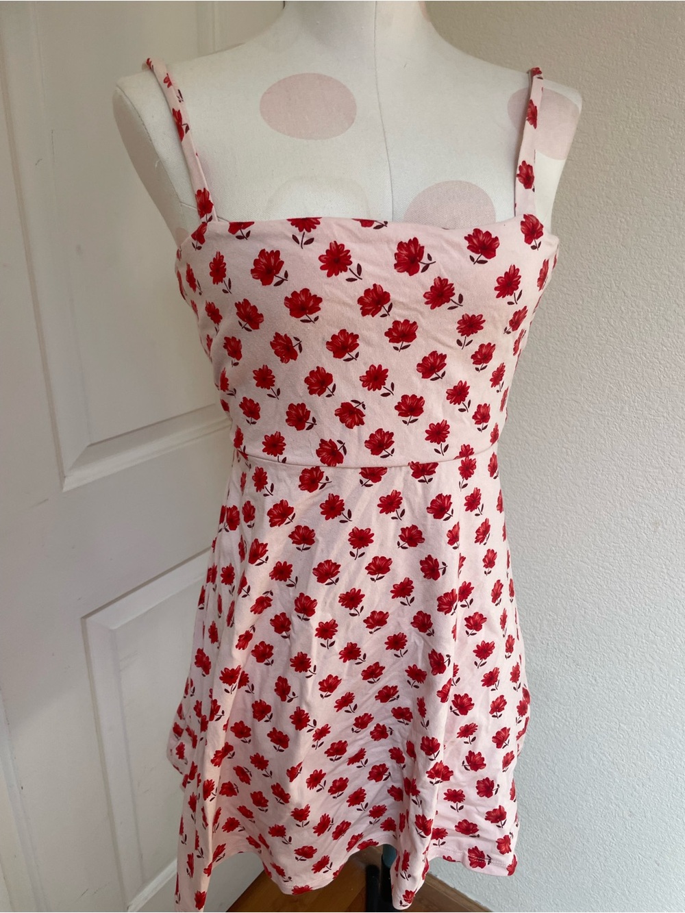 Pink Dress with Red Floral Pattern
